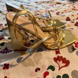 Bettye Muller Metallic Gold Strappy Heels
